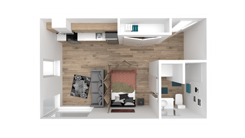 Floor plan for studio, 1 bath, 371 sqft